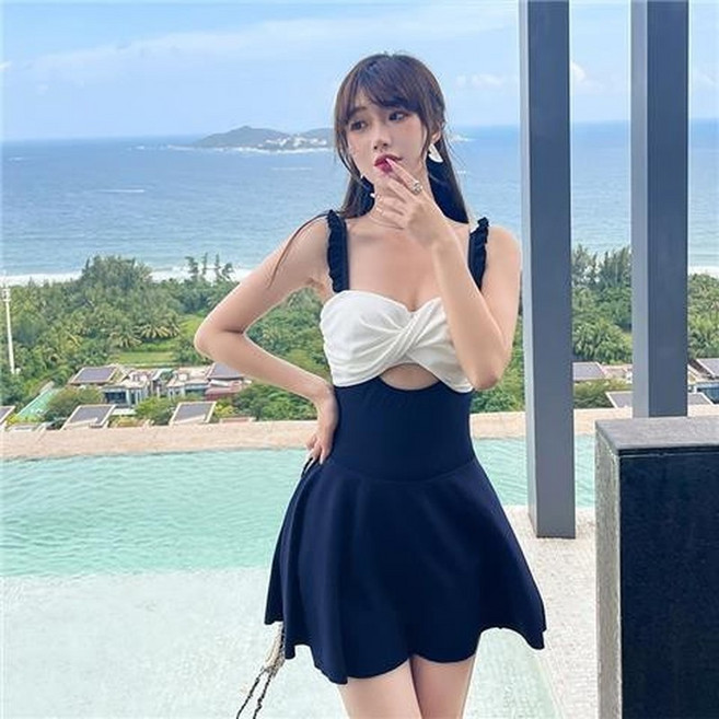 水母衣 連身泳衣 長袖泳衣 浮潛泳衣 保守泳衣 韓版衝浪連體泳衣女顯瘦遮肚泳衣長袖防曬速乾潛水服泡湯溫泉泳裝, 0723 藏青,m碼[建議42.5-47.5kg]