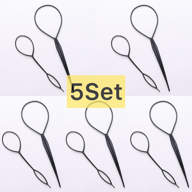 핀크 올림머리 꽈배기 헤어 고리 핀 세트 2종 5세트 가이드 스틱, 5개, 검정