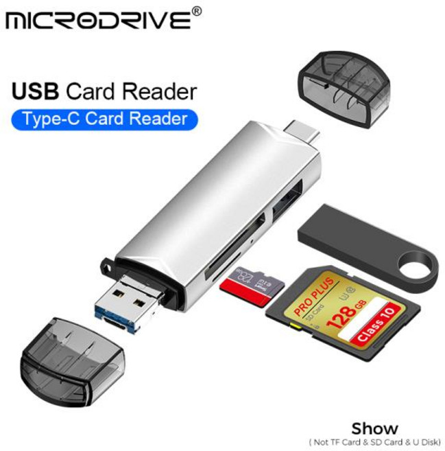 OTG C 타입 마이크로 TF 카드 리더기 USB 어댑터 3.0 플래시 다기능 6 in 1, 02 Black, 1개