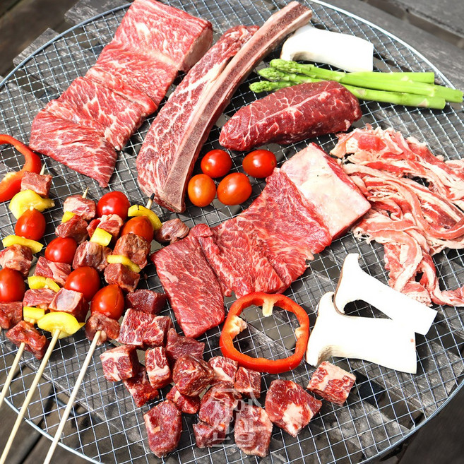 캠핑 소고기 모듬세트 (왕갈비+우대갈비) 총 1.2kg 허브솔트증정 바베큐 홈파티, 1개