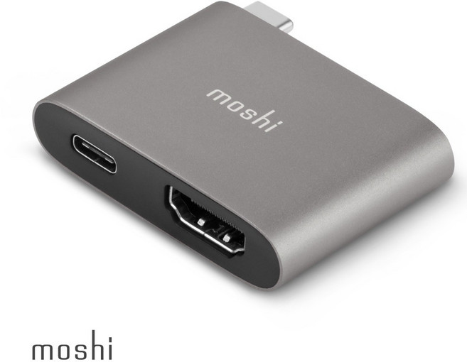 Moshi 雙端口 USB-C 轉 HDMI 轉接器 支援 4K HDR / PD 60W, 1個, 鈦灰