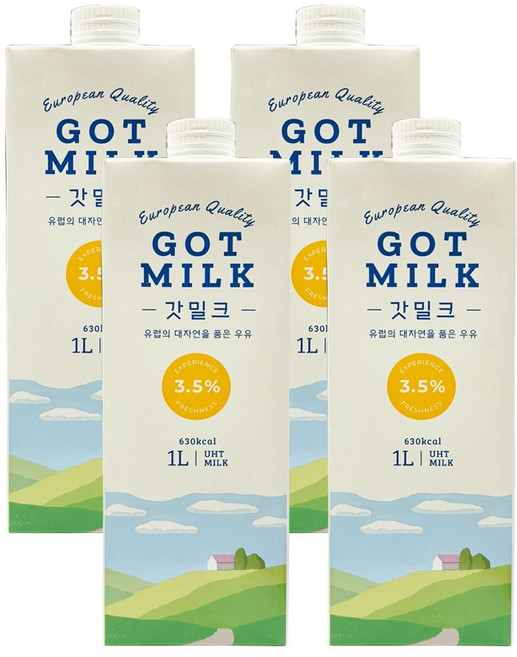 갓밀크 3.5% 멸균우유, 1L, 4개