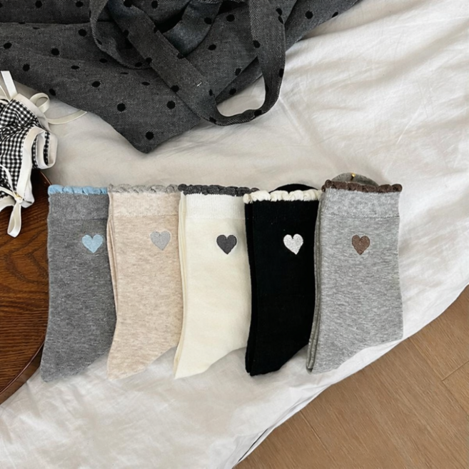 럽니드삭스 5종세트 여성용 하트 레이스 양말