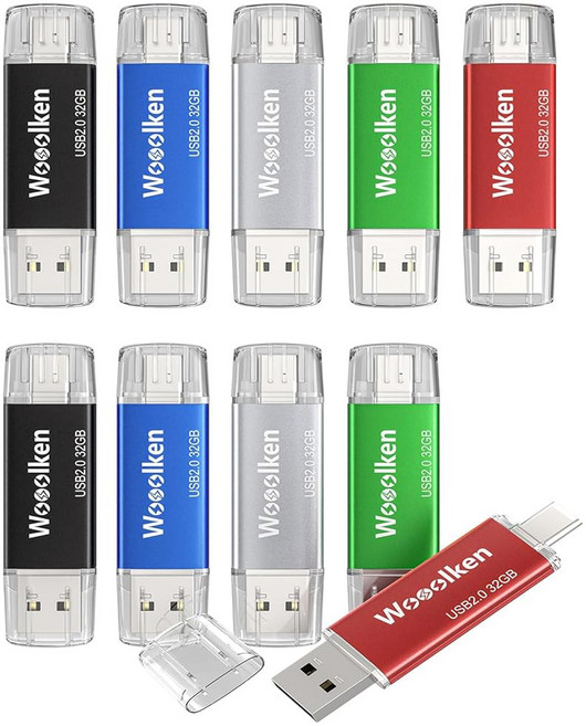20팩 8GB USB C 플래시 드라이브 울켄 2-in-1 타입 엄지 듀얼 2.0 메모리 스틱 iPhone 16/15 스마트폰 태블릿 컴퓨터와 호환됨, 32GB, 10 Pack
