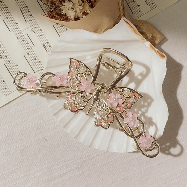 무배 아이나 나비 플라워 큐빅 메탈 집게핀 화려한 올림머리 반머리 봄 러블리 헤어핀 디어안나