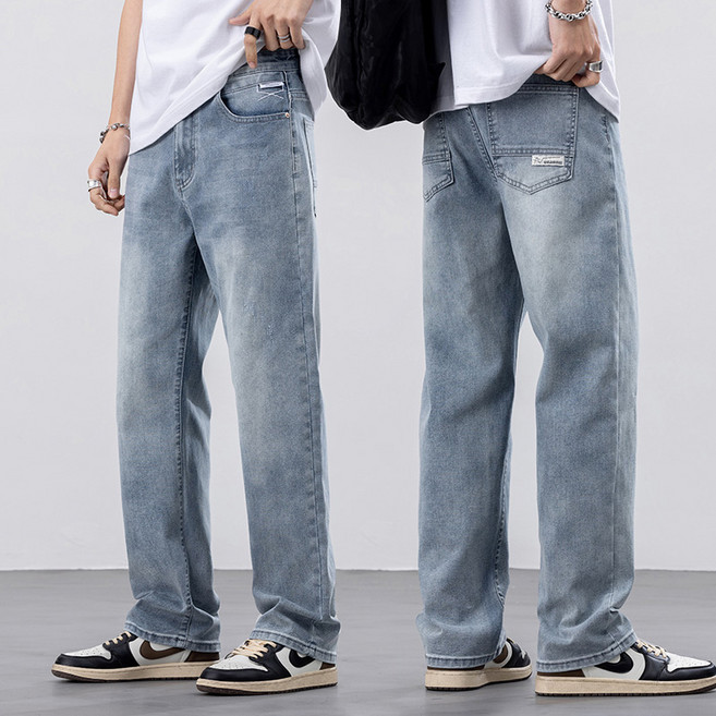 wassup 남성 청바지 봄여름 와이드 일자핏 바지 시원한 빅사이즈 스판 청바지