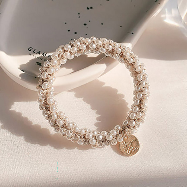 은꽃밴드 [ 5개 세트 ] 여성 비즈 진주 머리끈 팔찌같은 헤어끈