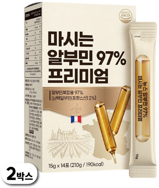 마시는 알부민 영양제 식약청 인증 100% 정품 알부민 고함량 특허원료 프리미엄, 2박스, 14회분