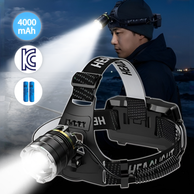 Giilight 헤드랜턴 모션센서 충전식 줌 led 헤드랜턴 낚시 등산 작업용 랜턴, 1개, 블랙