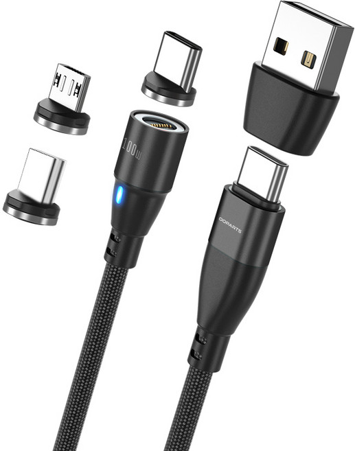 오파츠 6in1 PD100W 마그네틱 자석충전케이블 컨넥터 젠더 별도판매 아이폰 PD27W 초고속충전 CtoC타입지원(홀더포함), 블랙, 1세트, 1m