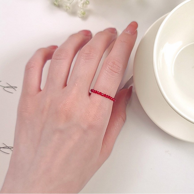 초콜리트쥬얼리 티아 슬림 비즈 포인트 컬러 레이어드링 데일리 여자 반지 - 3color