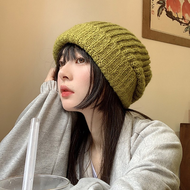 미다미 루즈핏 버블 빅사이즈 도톰 니트 뜨게 컬러 롱 비니