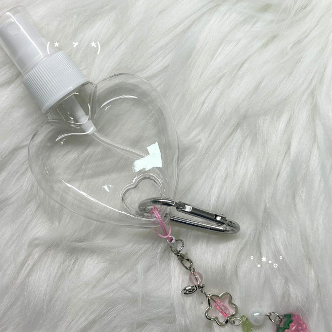 하트 손소독제 공병 미니 키링 포장계 포카포장용품 휴대용 스프레이 소분통 1개 키링색상랜덤, 투명(키링색상랜덤)