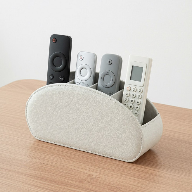 이지유 가죽 5단 리모컨 정리함 다용도 보관 거치대 칸막이 꽂이 홀더 소품 수납, 크림, 1개