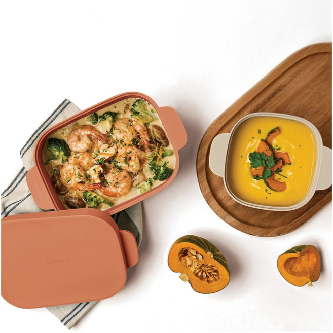 [코코혀니몰] 실리만 실리콘 멀티 찜기 코스트코 다용도 전자레인지 찜기 2P, 1세트, 오렌지(L사이즈)&그레이(M사이즈)
