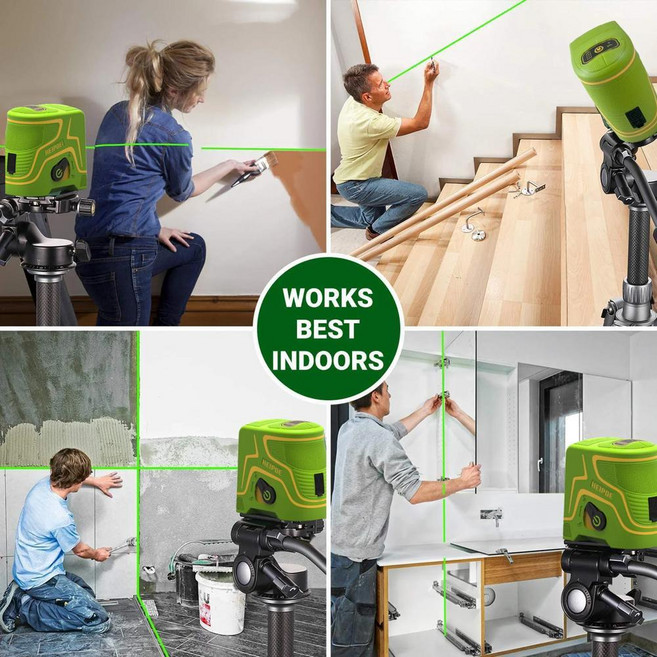 레이저레벨기Heipoe 내장형 리튬 배터리 레이저 도구 2라인 그린 빔 자동 수평 레벨 미니 브래킷 및 타겟, 1개