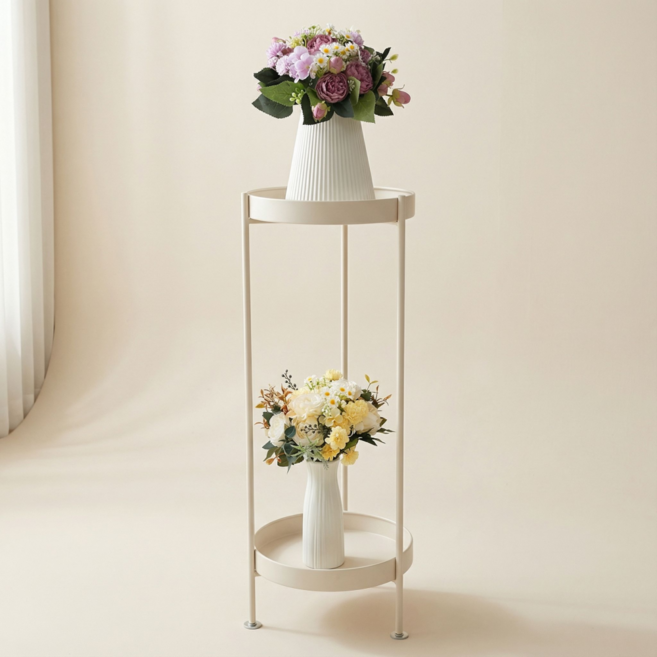 모던 크림 2단 화분 스탠드 (디오가든), 크림 직선형