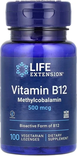 Life Extension 비타민B12 메틸코발라민 500mcg 식물성 사탕 정제 100정 Extension (라이프 익스텐션), 500 mcg, 100회분, 1개 - 쿠팡