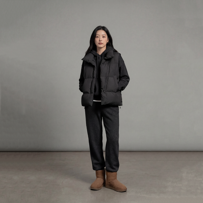 벨라노아 모던 경량 하이넥 패딩조끼 오버핏 여성용