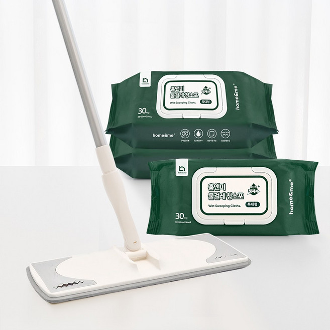 홈앤미 밀대걸레 특대형+물걸레 청소포 특대형 캡 90매, 1세트