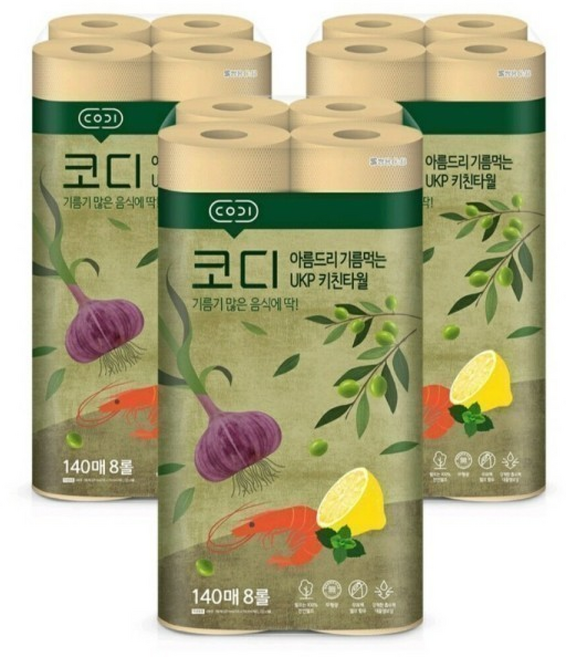 코디 아름드리 기름먹는 UKP 키친타올, 3세트, 3매