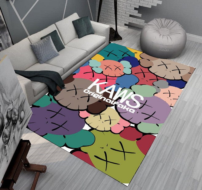 대형 침실카페트 kaws 거실러그 단모 러그매트 방수 먼지없는