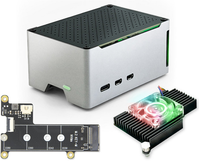 라즈베리파이5 컴팩트 알루미늄 방열 케이스 [CP] + M.2 NVMe SSD 쉴드 [X1001]