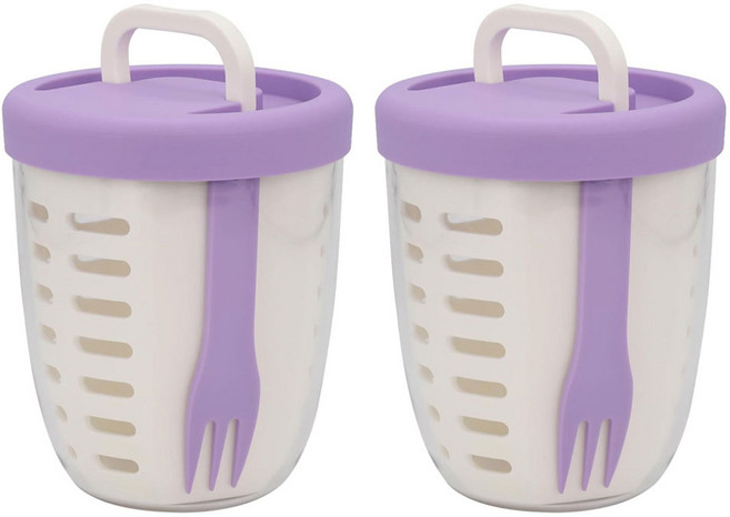 씰락 과일 컵 포크 및 물빠짐 바구니 포함, 2개, 보라색