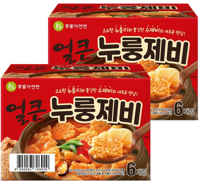 이가자연면 얼큰 누룽제비 133.5g, 12개