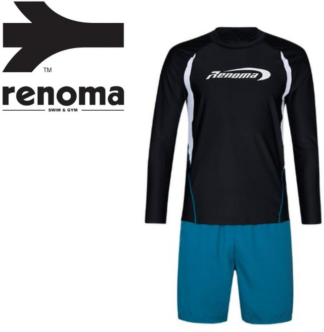 [백화점발송] 레노마 남성 래쉬가드 세트 상하의 라운드넥 기능성 자외선차단 워터파크 실내수영 야외수영 바다 여행 휴가 해외여행 편안한 수영복, BL_블랙