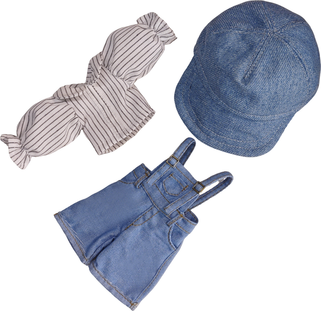 인형옷 빈티지 오버롤 세트 (스트라이프 셔츠+데님백팩+모자) - 20cm 돌리옷 감성 코디 사진소품 선물, 1개, 1