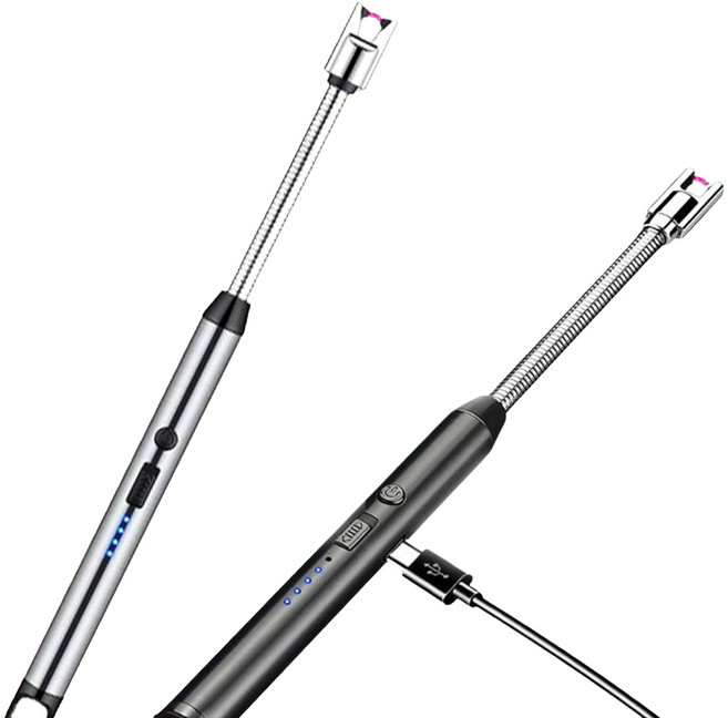 1+1 터보넷 KC인증 이중스위치 C타입 충전식 점화스틱, 2개, 블랙+실버