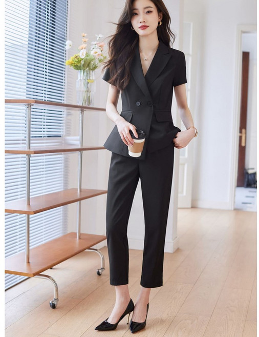ANYOU 여성 여름 반팔 정장세트 오피스룩 세트 면접 하객룩투피스