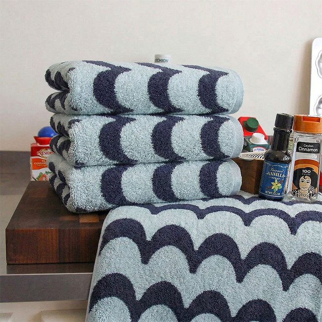 소프넬 고중량 호텔 수건 선염 코마사 40수 200g 베이크 (3매), 블루(웨이브)