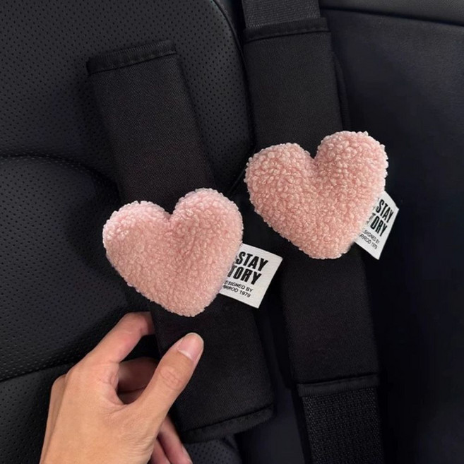 티쯔 차량용 자동차 안전벨트 커버 쿠션 하트, 2개, 핑크