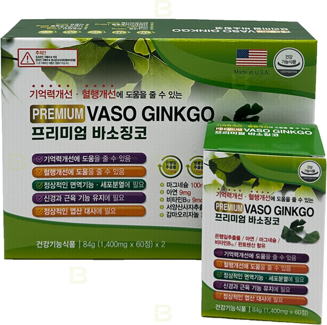 프리미엄 바소징코 120정 은행잎 기억력 혈행 개선 영양제, 2개, 2개