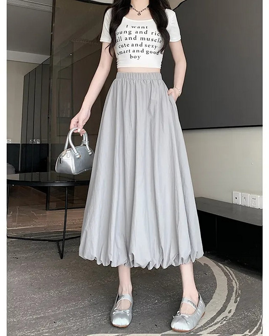 【小個子顯瘦】半身裙 高腰裙 傘裙 A字裙 中長裙 夏季裙 溫柔風 白色 2025新款 通勤約會穿搭
