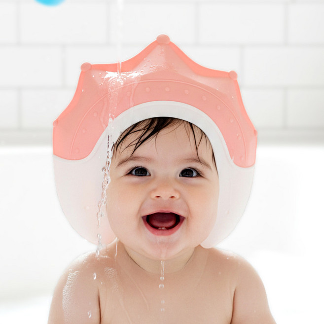아기샴푸캡 왕관 샤워캡 귀방수 돌아기목욕 실리콘 유아헤어캡 아기머리감기, 핑크, 1개