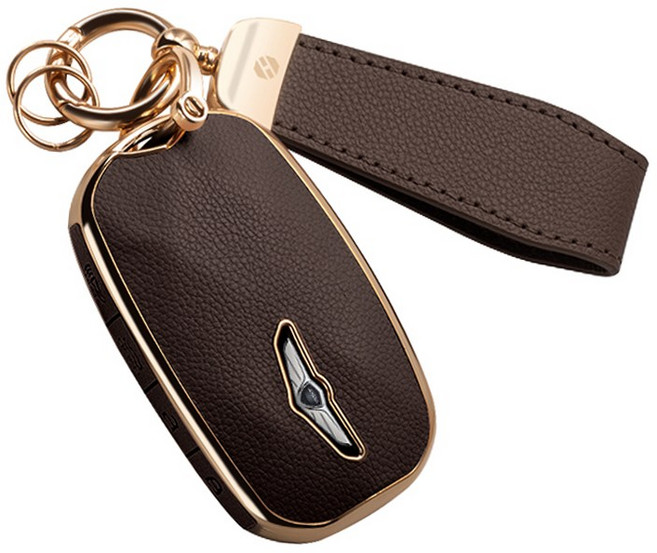 HAKO 소프트 가죽TPU 차키케이스+키홀더 (제네시스호환), G-06, 브라운