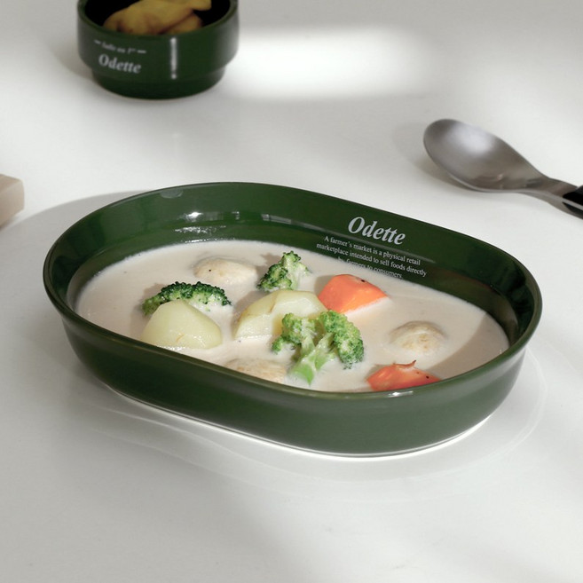 오데뜨 레터링 플레이팅 접시 오벌 파스타볼, 베이지, 1개