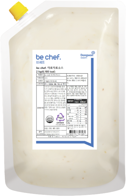 (냉장) 동원 비셰프 타르타르소스 2kg be chef 생선까스 돈까스 소스 연어소스, 1개