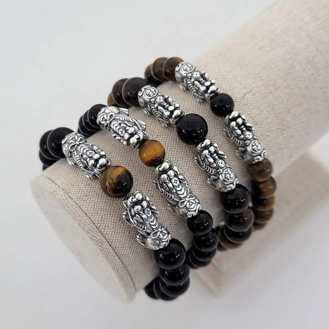 스타일돈나 운재수 실버 99.9 쌍비휴 흑요석 호안석 팔찌 재물복 성공운 행운 팔찌