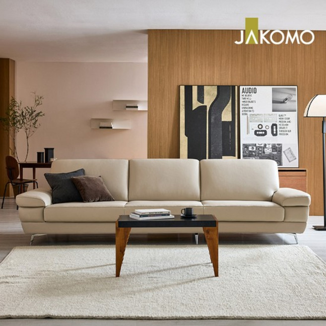 자코모 뉴트 4인 슈렁큰 천연면피 소가죽 소파, 오렌지