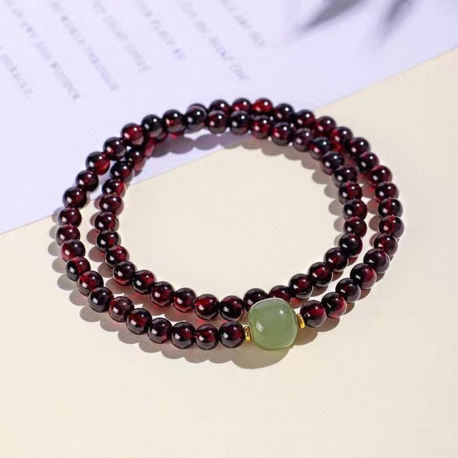 BADU JEWELRY 天然石榴石雙圈手串 葫蘆好運納福