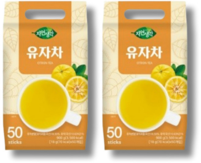 유차자 타먹는 물대신 마시는 유자에이드 코스트코유자차 유자차스틱 유자스틱 유자차티백 자판기유자차 유자 가루 파우더 분말 스틱, 2박스, 50개입, 900g