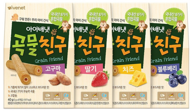 [아이배냇] 베베 곡물친구 아기과자 4종 4박스, 고구마+딸기+치즈+블루베리, 160g, 1세트
