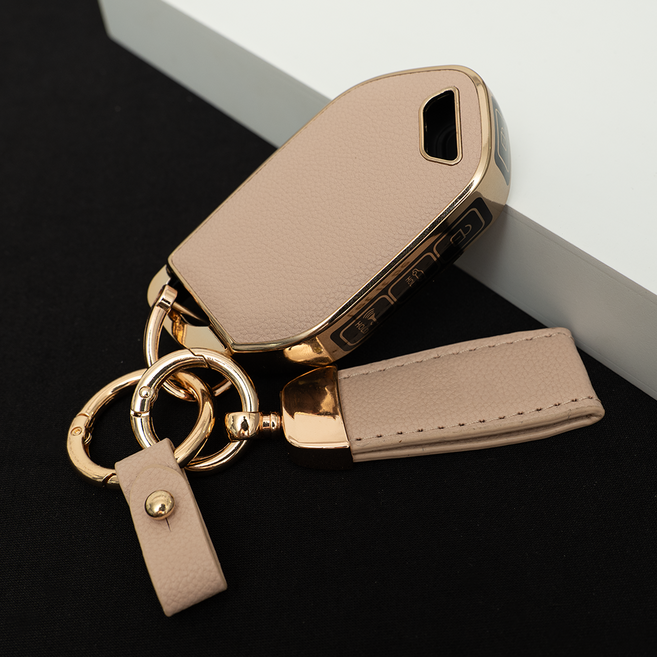 기아 EV3 EV4 EV5 EV6 EV9 K5 쏘렌토 호환 차 키 케이스 스마트 키커버 리모컨 키홀더 가죽 스트랩 세트, TL07_KH17(7버튼), (아이보리)