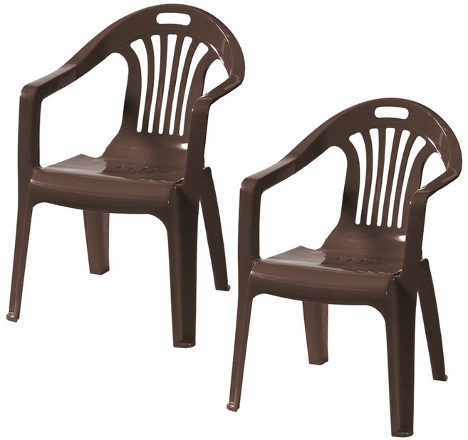 플라스틱의자 팔걸이의자 행사 편의점 포장마차 간이용 보조 2개, 브라운