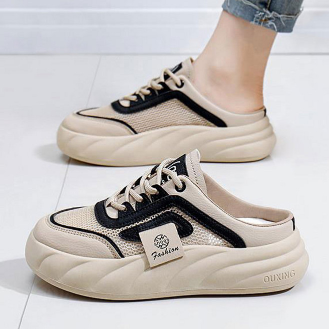 Modern Fashion 여성 볼넓은 통굽 메쉬 슬리퍼 발편한 뮬 운동화