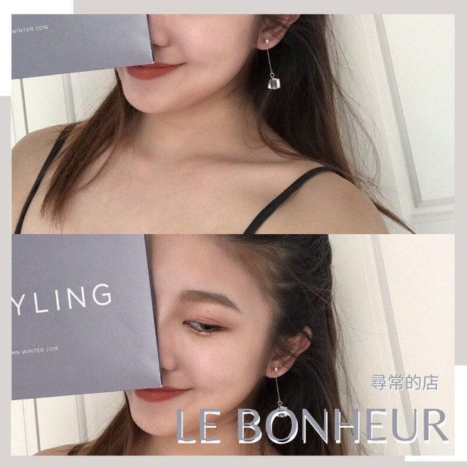 LE BONHEUR 方形立體水晶長款耳環 5.1公分垂墜設計 多色可選
